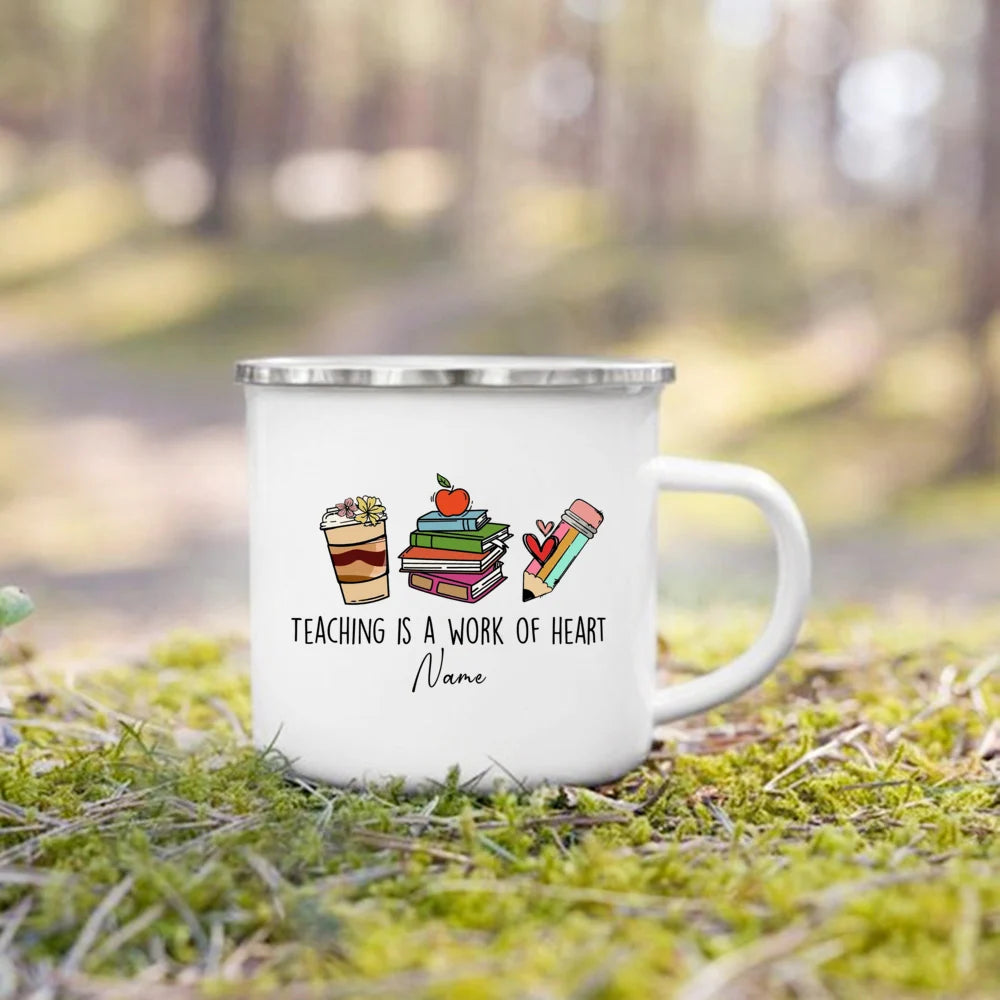 Personlised Mug Creative Coffee Cups Teacher Life Drinks Water Enamel Cup Handle Drinkware Teacher's Day Thanks Gift for Teacher