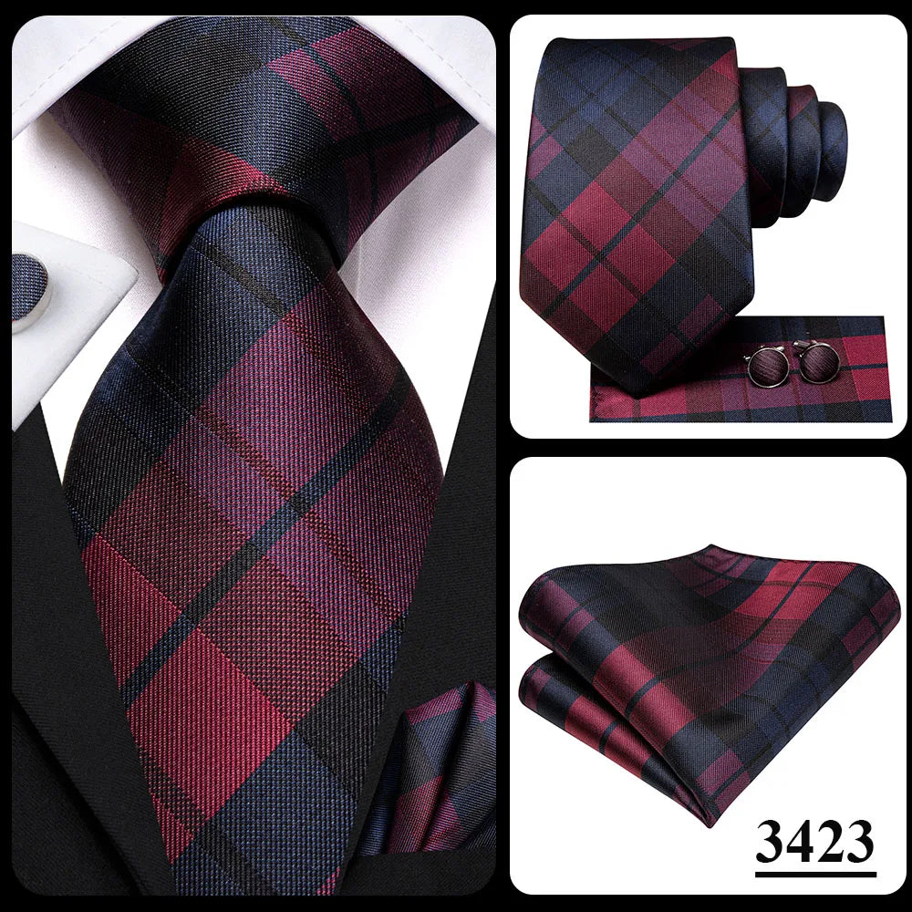 Hi-Tie Mens Ties Luxury Handmade Geometric Necktie Silk Woven Tie Set For Men Business Wedding Neck Tie Square Cufflinks