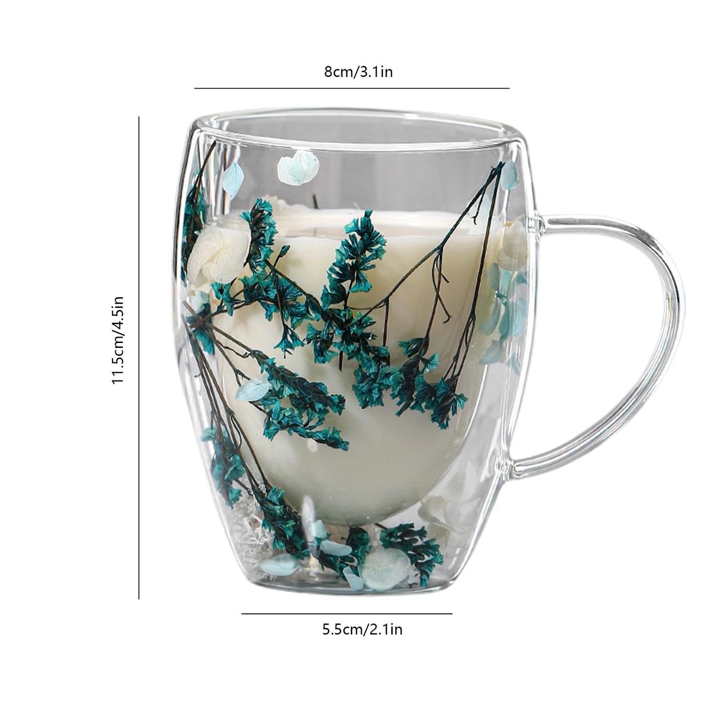 250ml Double Wall Glass Coffee Mug Dried Flowers Heat-Resistant Glasses Cup Flower Glass Mug Flower Decorated Coffee Cup tea cup