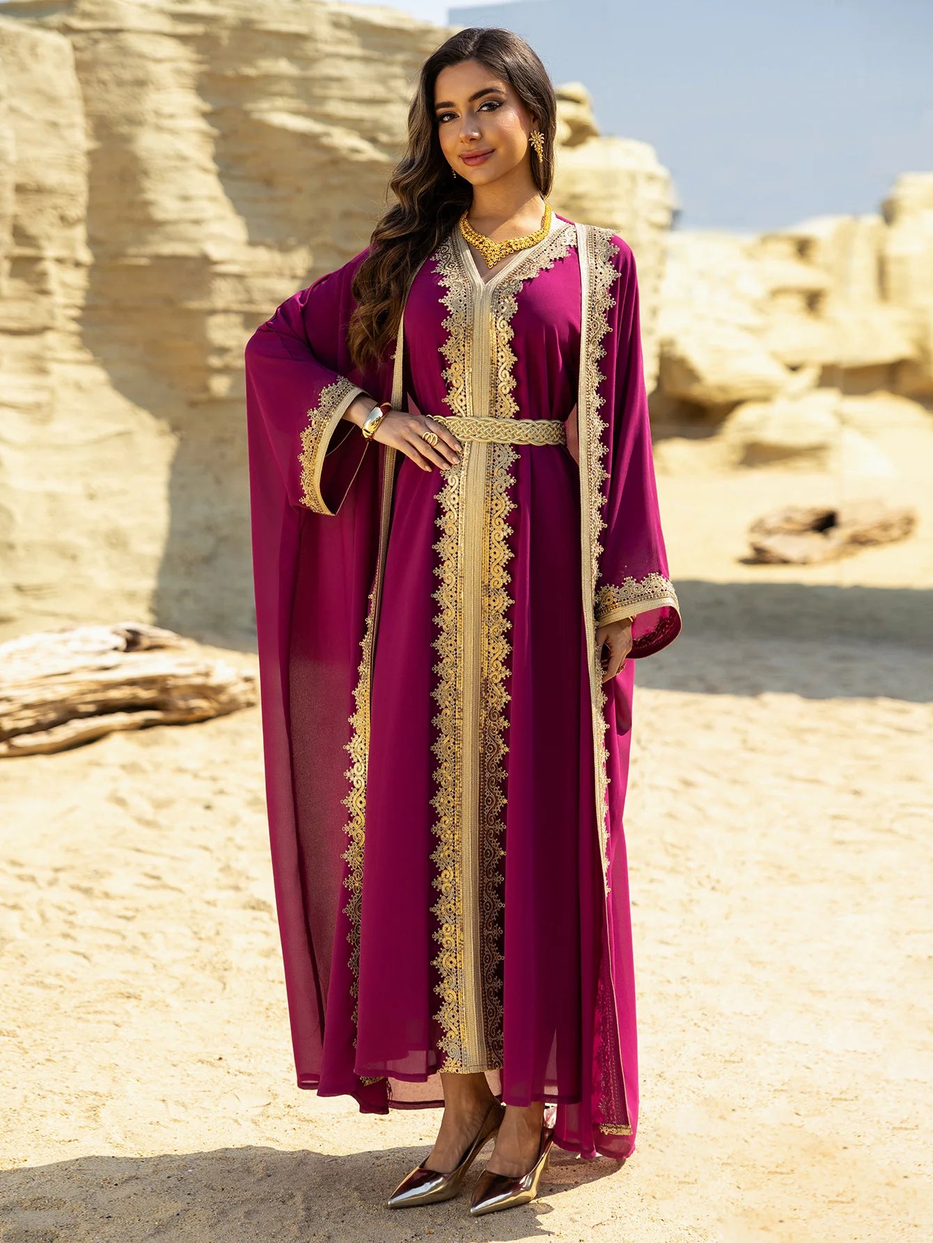 Eid Women Abaya Dress Muslim 2 Piece Set Cardigan with Inner Dress Lace-up Robe Caftan Robe Jalabiya Ramadan Morocco Kaftan 2025