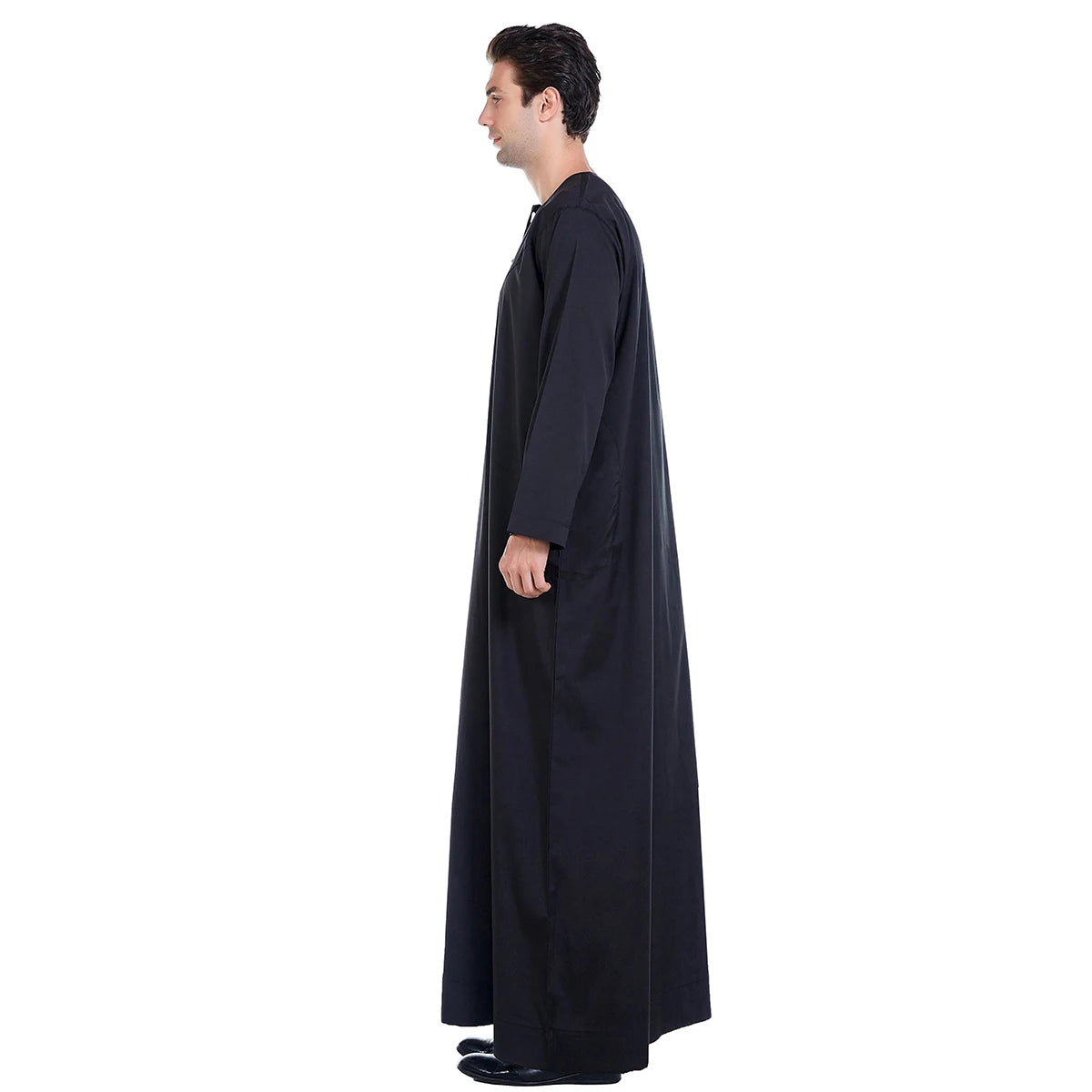 TH817 Men's Muslim Middle Eastern Men Long Sleeves Pure Color Handmade Buckle Robe Ramadan Eid Jubba Thobe