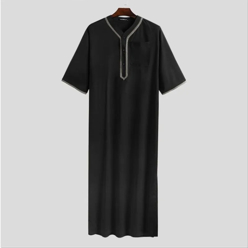 2026 New Men's Muslim Thobe Long Sleeve Button Down Shirt Arabic Islamic Robe Loose Fit Casual Prayer Wear for Ramadan Eid