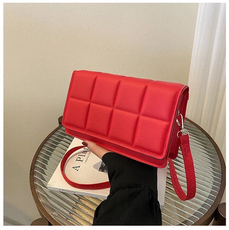 Trendy Classic Solid-Colour Minimalist Fashion Handbag Popular New Style Compact Square Bag PU Handheld Crossbody Shoulder Bag