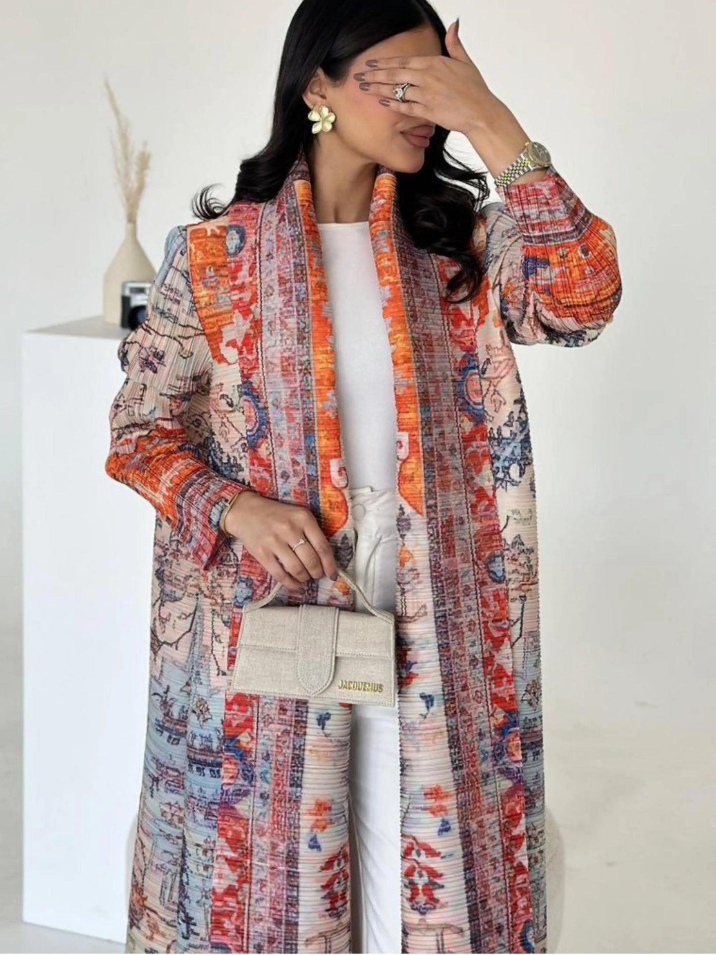 Women's Middle Eastern Muslim geometric print long robe, suitable for Ramadan, factory direct wholesale, long Muslim robe.