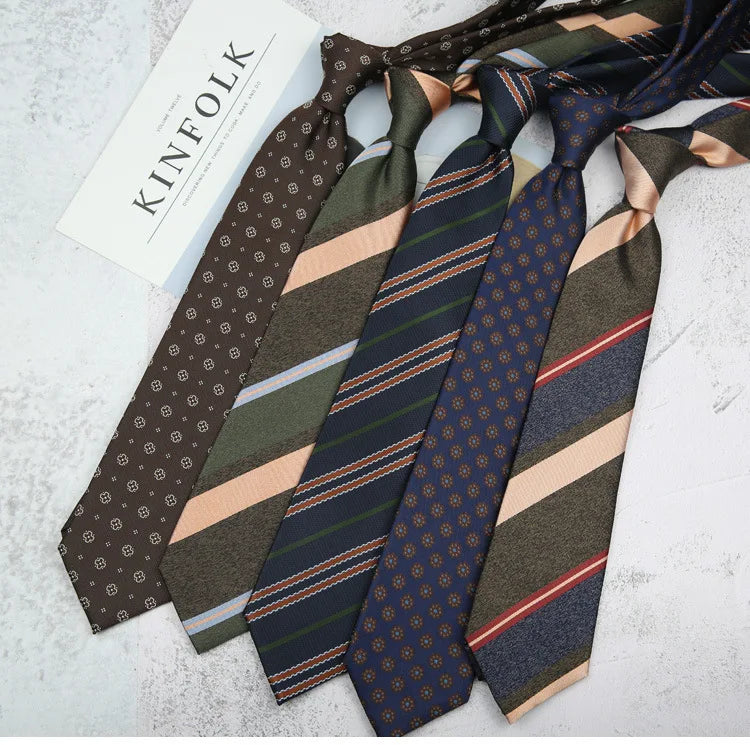 British Italian Style 8CM Formal Ties For Men Business Striped Floral White Brown Neckties Luxury Silk Neck Ties Wedding Cravat