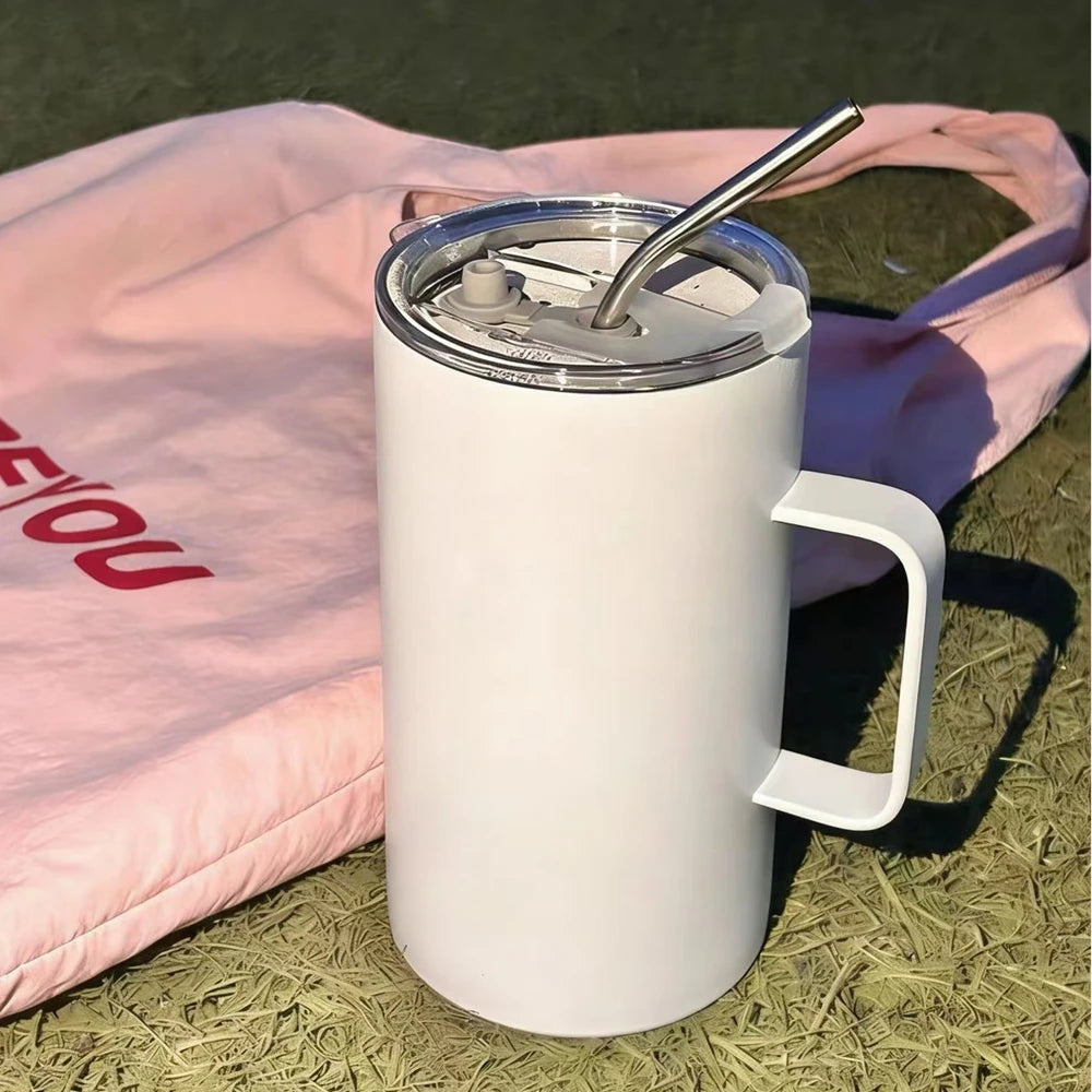 Insulated Coffee Mug with Lids 600ml Stainless Steel Tumbler with Handle Double Wall Vacuum Coffee Cups Travel Mug Black White