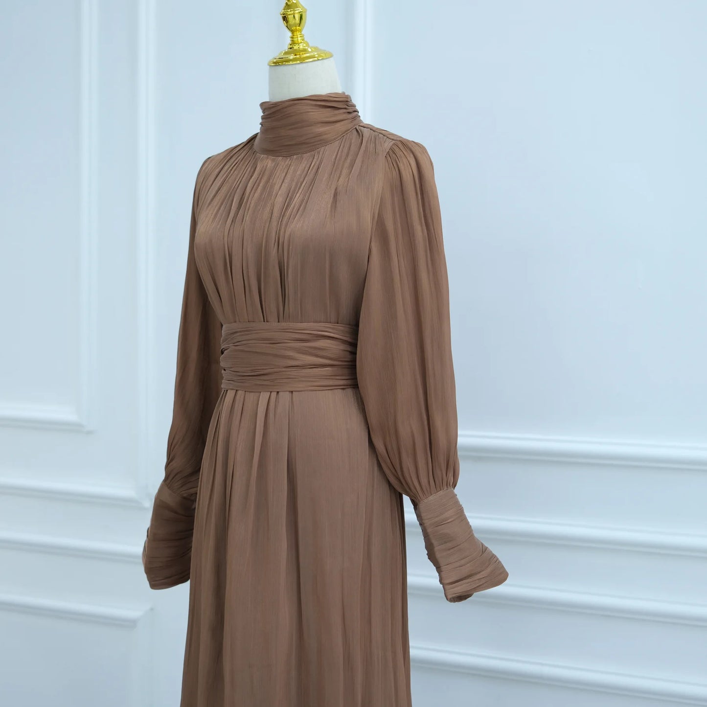 Eid Abaya Modest Muslim Dresses for Women Cuff Sleeves Wrinkle Evening Party Maxi Dress Jalabiya Islamic Clothing Kaftan Robe