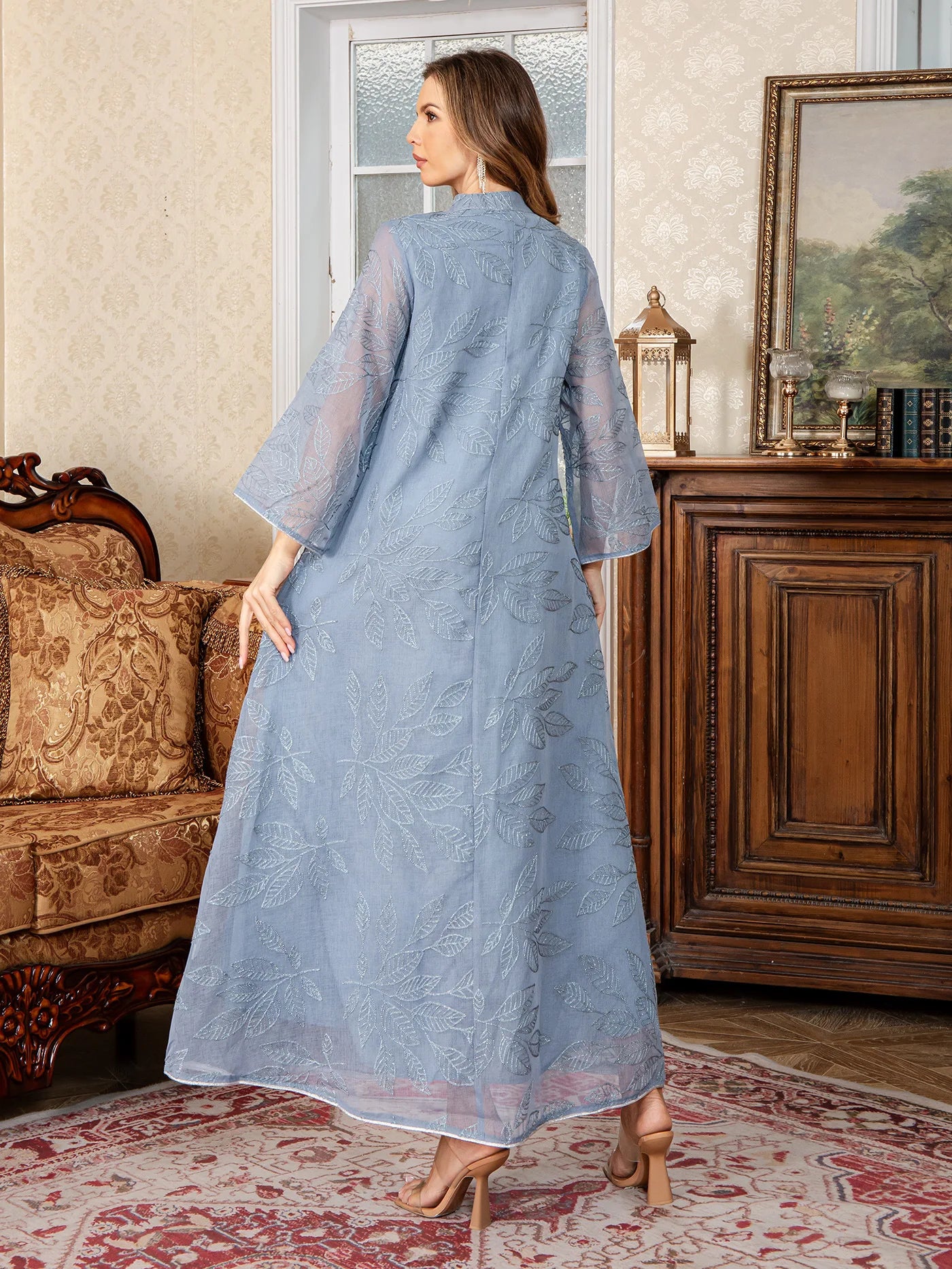 Women Dress Eid Muslim Abaya Party Dresses Sequins Ramadan Mesh Embroidery Jalabiya Dubai Abayas Kaftan Vestidos Arab Long Robe