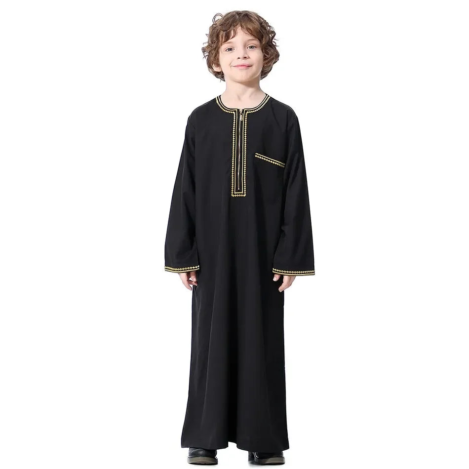 Teenage Boys' Summer Muslim Robe Kids Arab Folk Clothes Boys Solid Color Thobe 5-14 Years National Outfit for Children New