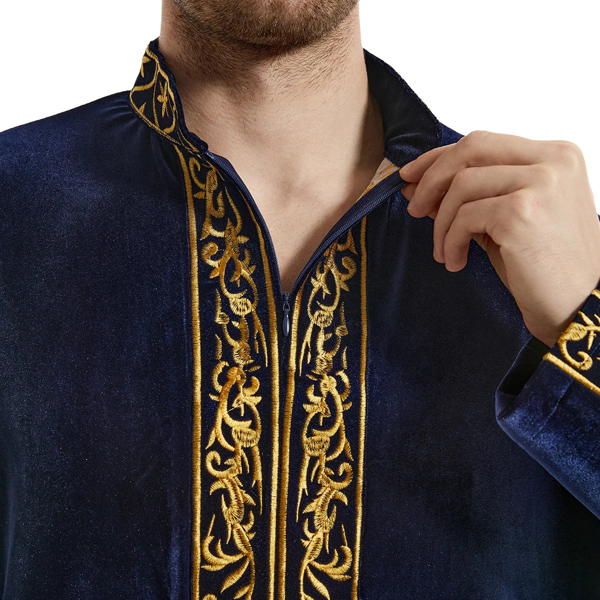 Muslim Men Jubba Thobe Islamic Clothing Velvet Kaftan Thoub Arabic Saudi Robe Dress Jubah Caftan Thawb Ramadan Gown Middle East