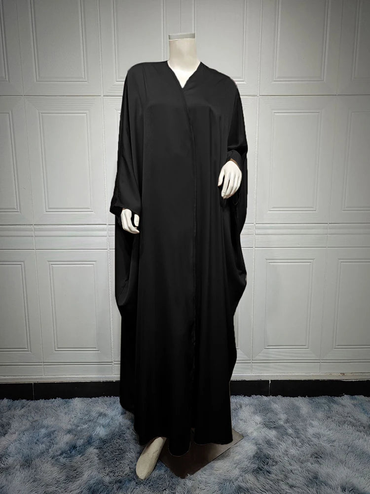 Fashionable Muslim black robe soft light forged bat sleeve long sleeved cardigan