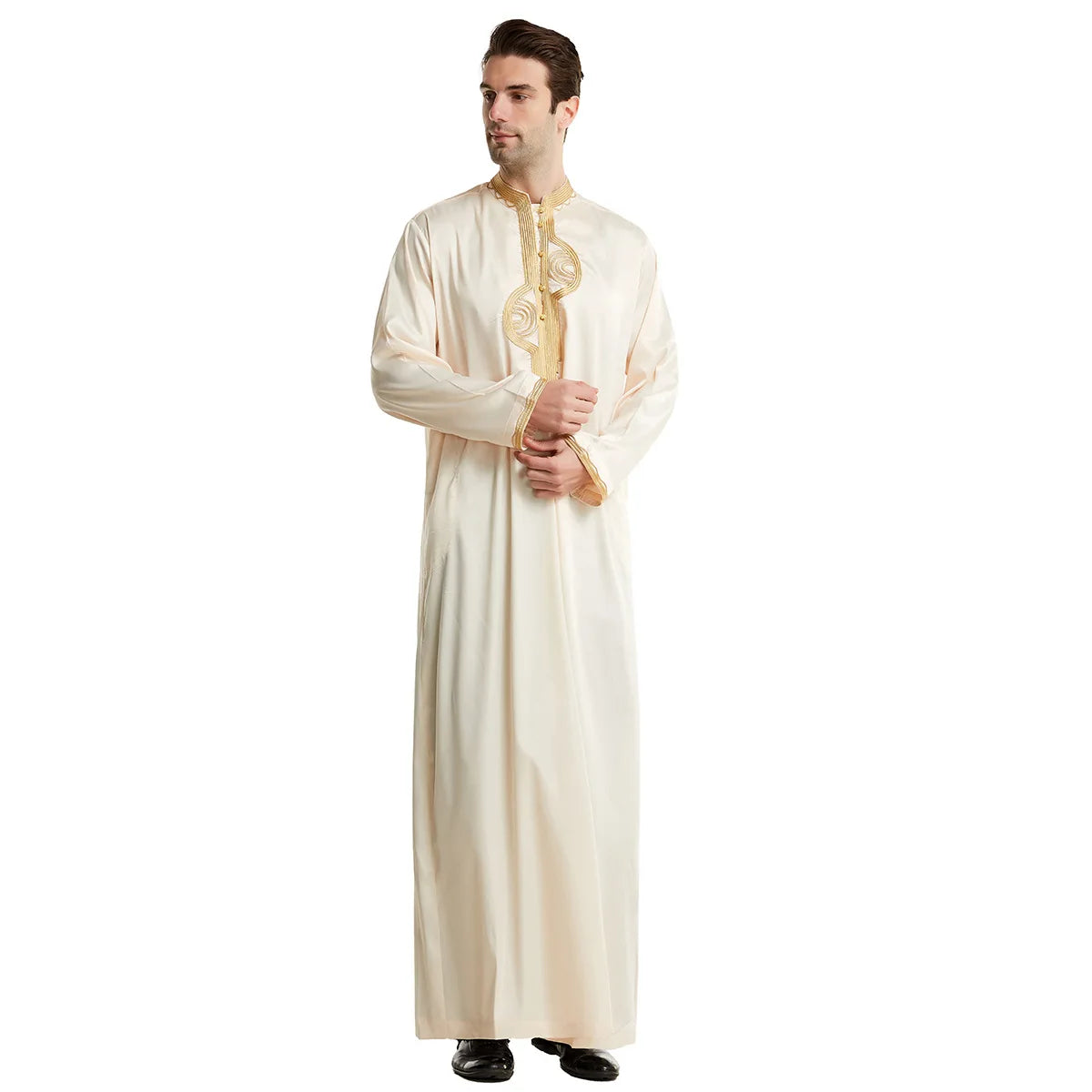 1pcs/lot man fashion embroidery muslim long robe man stand collar long sleeve jubba thobe