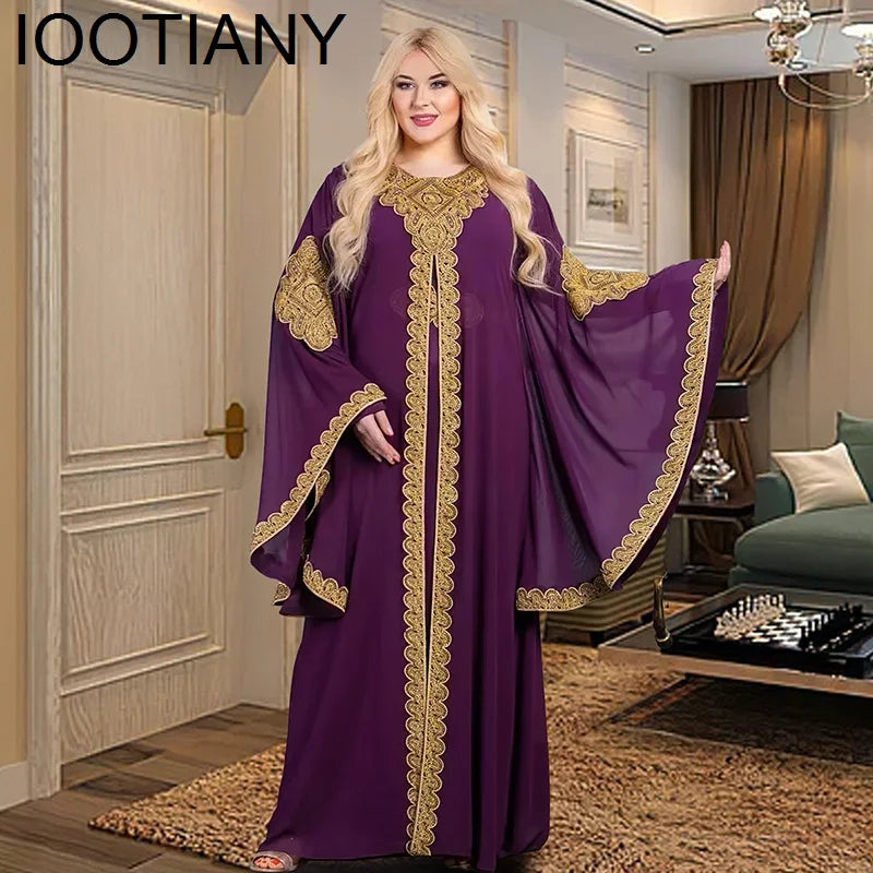Iootiany Adult Women Muslim Clothing Elegant African Trumpet Sleeve Dress Robe Dubai Türkiye Middle East Chiffon Wedding Dress