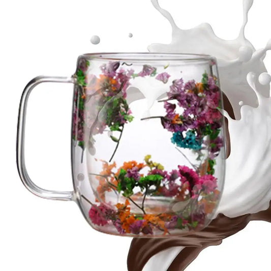 Double Walled Glass Mugs Double Wall Dried Flower Cup for Coffee Heat Resistant Dried Flower Double Wall Glass Mug for Cold