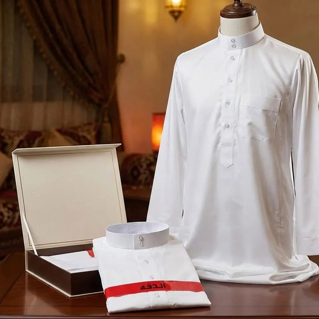 Traditional Qatar Thobe for Men - Stand Collar Pocket Design Arabic Middle East Clothing