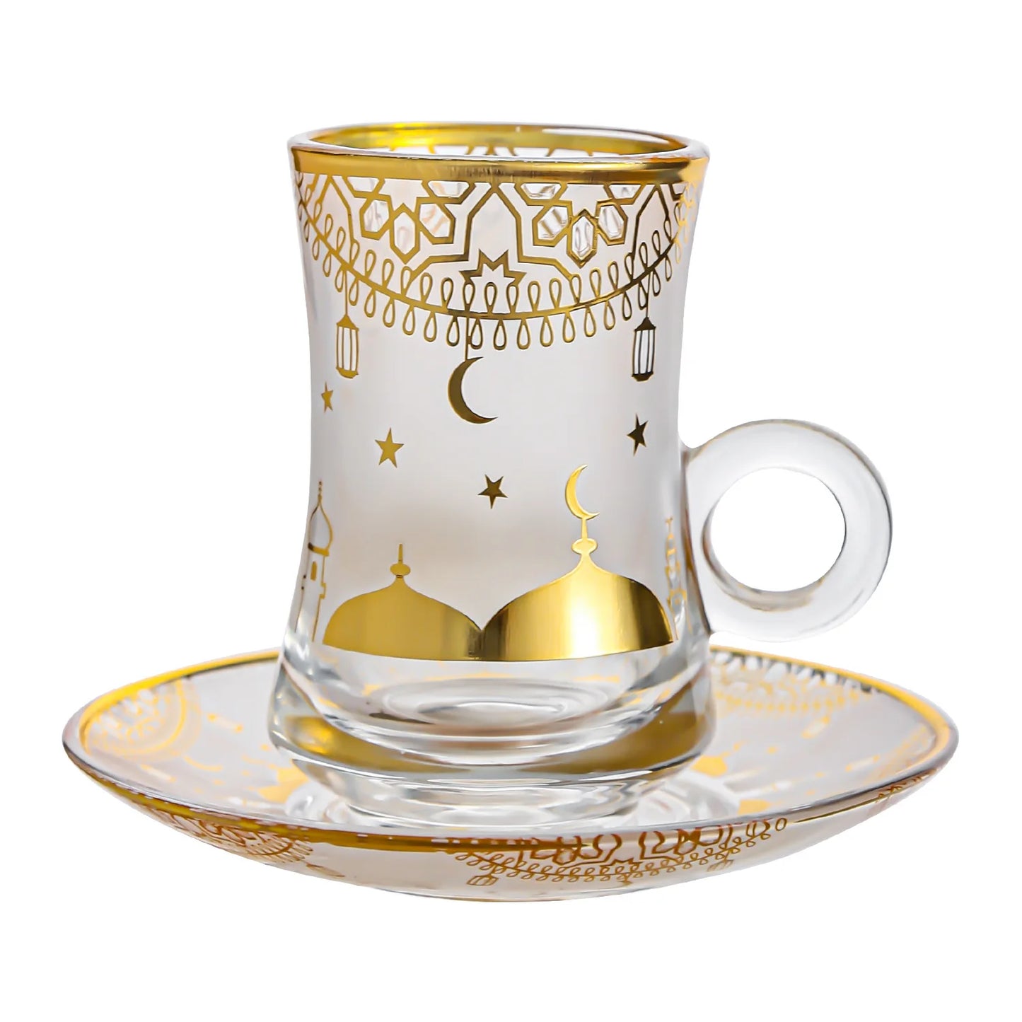 6 Pack Creative Transparent Glass Mug Hot Gold Embossed Flower Glass Coffee Latte Mug