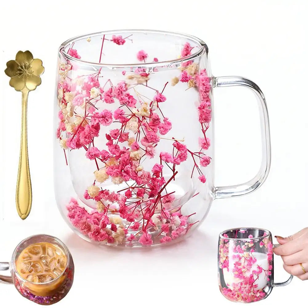 Double Walled Glass Mugs Double Wall Dried Flower Cup For Coffee Heat Resistant Dried Flower Double Wall Glass Mug For Cold