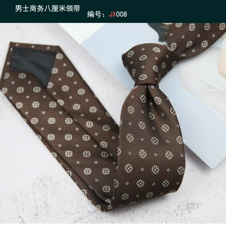 British Italian Style 8CM Formal Ties For Men Business Striped Floral White Brown Neckties Luxury Silk Neck Ties Wedding Cravat
