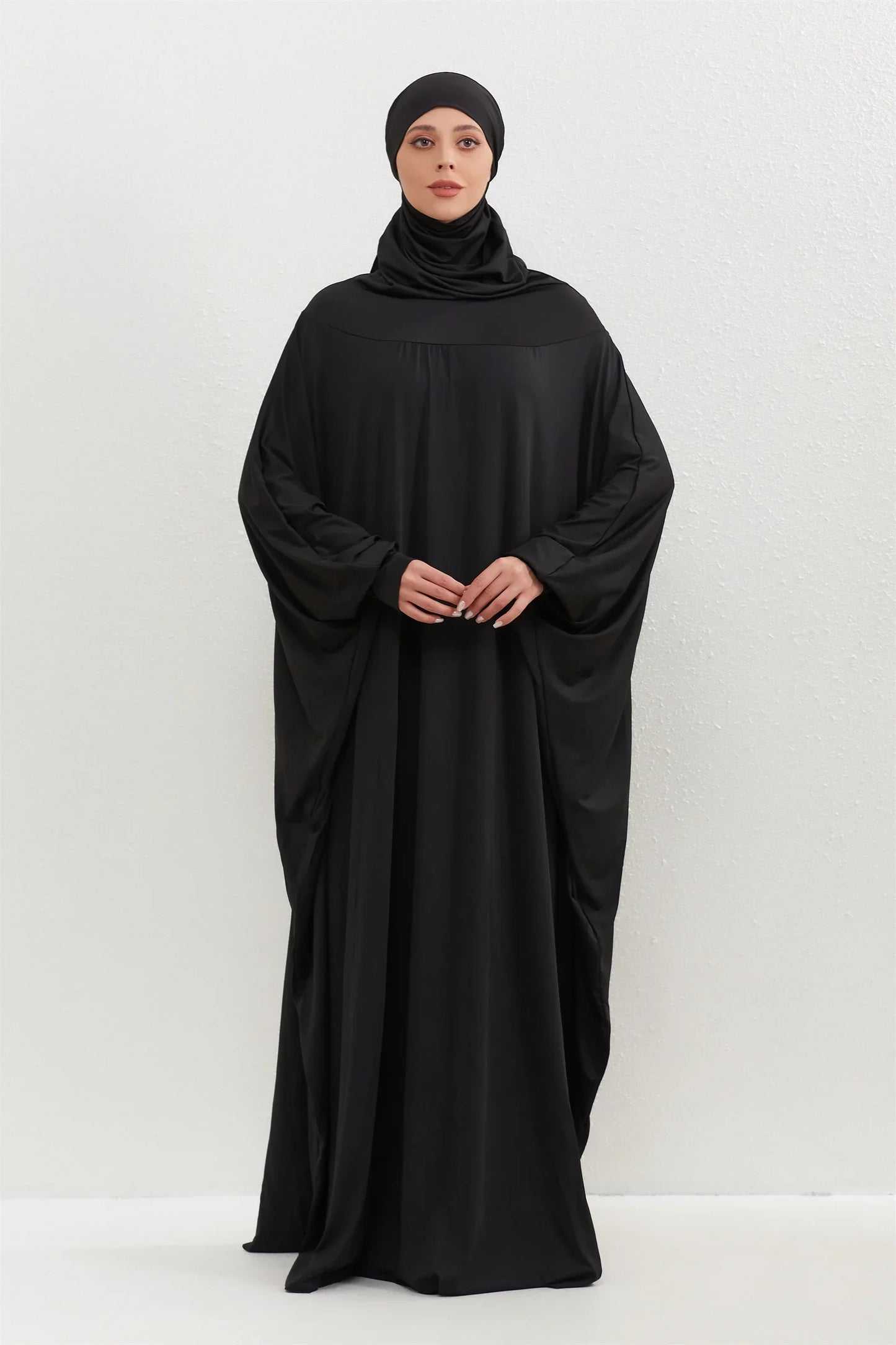 Muslim Abayas Hijab Smocking Sleeve One-piece Prayer Dress Women Jilbabs Hooded Kaftans Islamic Dubai Saudi Robe Turkish Modesty