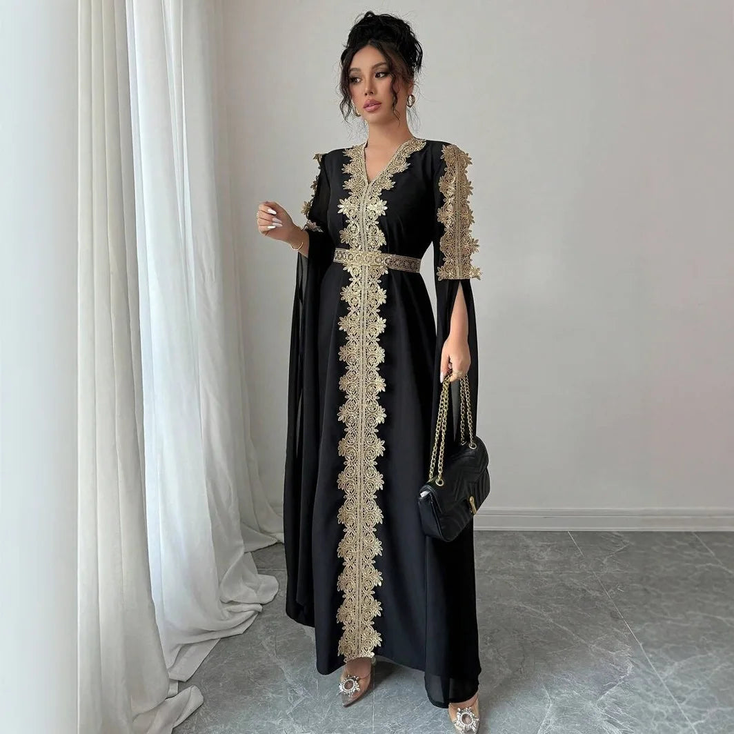 Eid Women Party Dress Abaya Split Long Sleeve Muslim Jalabiya Ramadan Solid Vestidos Largos V Neck Dresses Arab Long Robe 2026