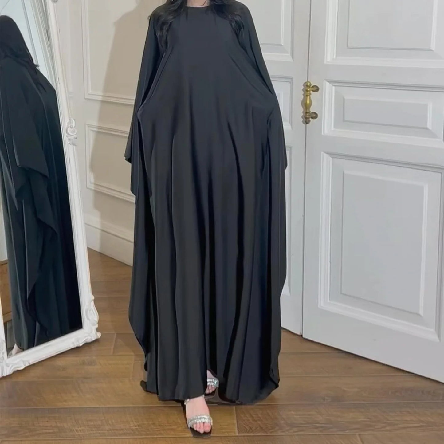 Eid Modest Bat Sleeve Muslim Party Dress for Women Ramadan Abaya Long Dress Kaftan Vestidos Largos Dubai Robe Jalabiya 2024