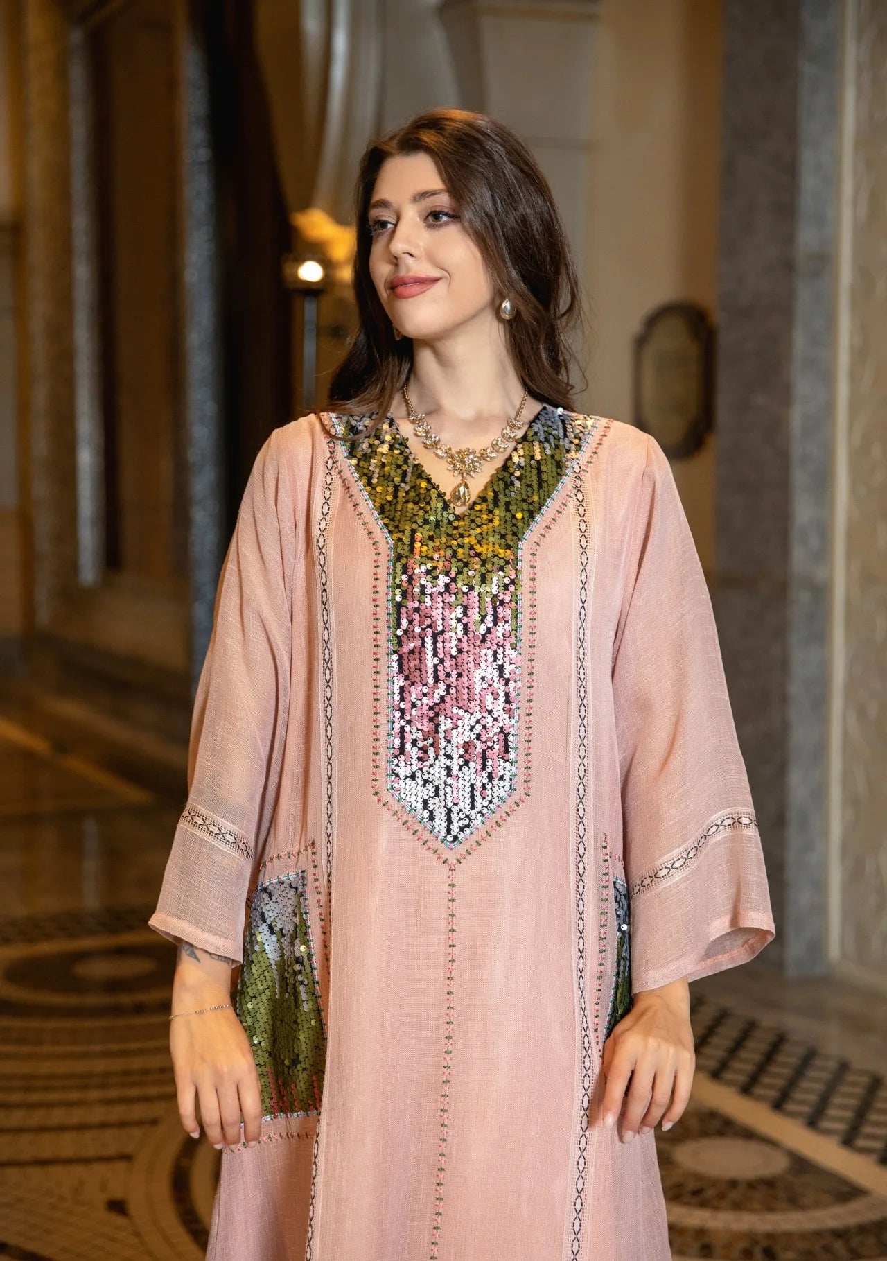 Eid Muslim Party Dress for Women Abaya Sequins Maxi Evening Long Dresses Jalabiya Morocco Dubai Abayas Kaftan Vestidos Long Robe