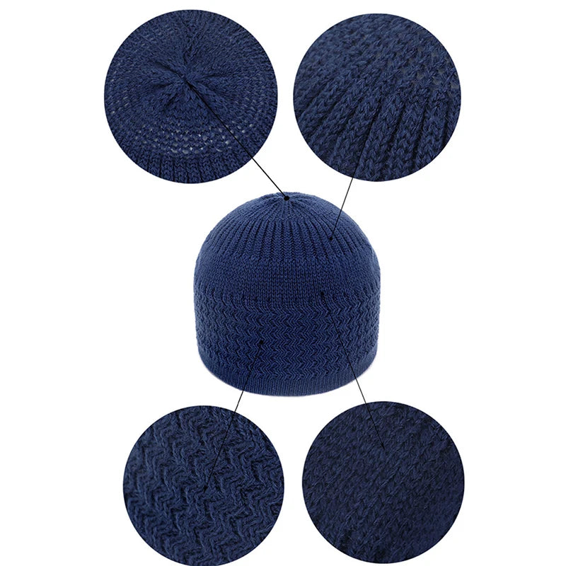 Winter Knitted Muslim Men Prayer Hats Unisex Cap Warm Islamic Ramadan Jewish Hat Men's Wrap Head Caps ﻿
