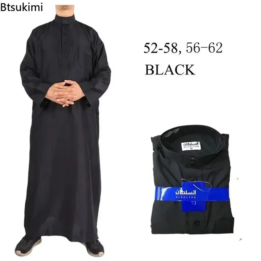 2026 Muslim Fashion Abayas Men's Solid Color Crew Neck Jubba Thobe Saudi Arabic Kaftan Robe Mid East Male Clothing Caftan Homme