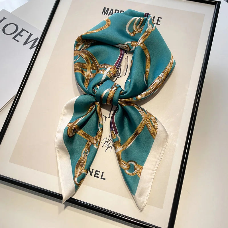 Handkerchiefs Hair Silk Scarf 70*70cm Print Satin Big Square Silk Scarves Shawls For Women Luxury Brand Designer Hijab Headband
