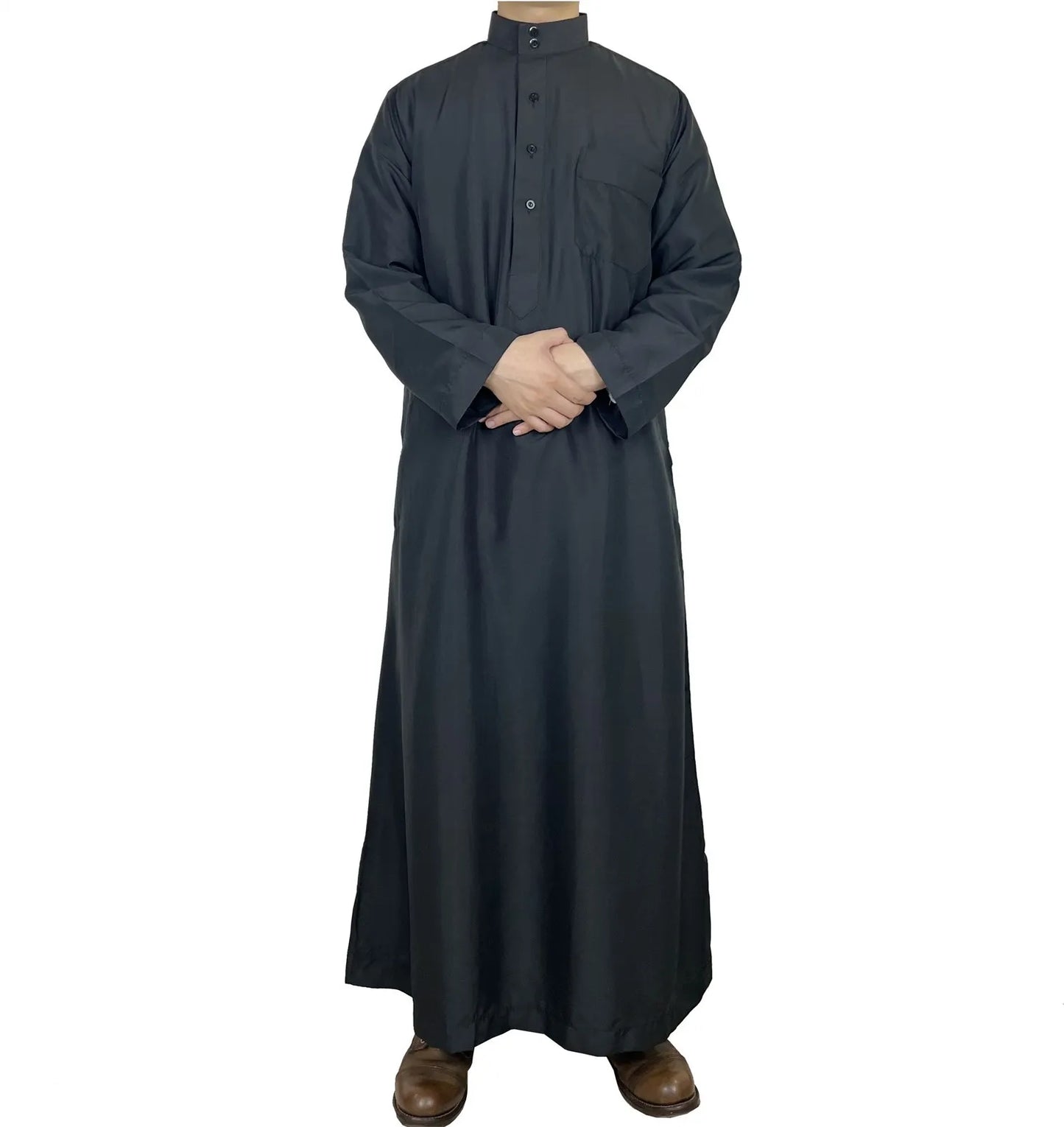 Mens Qatar Thobe with Pocket Design Stand Collar Arabic Middle East Menswear