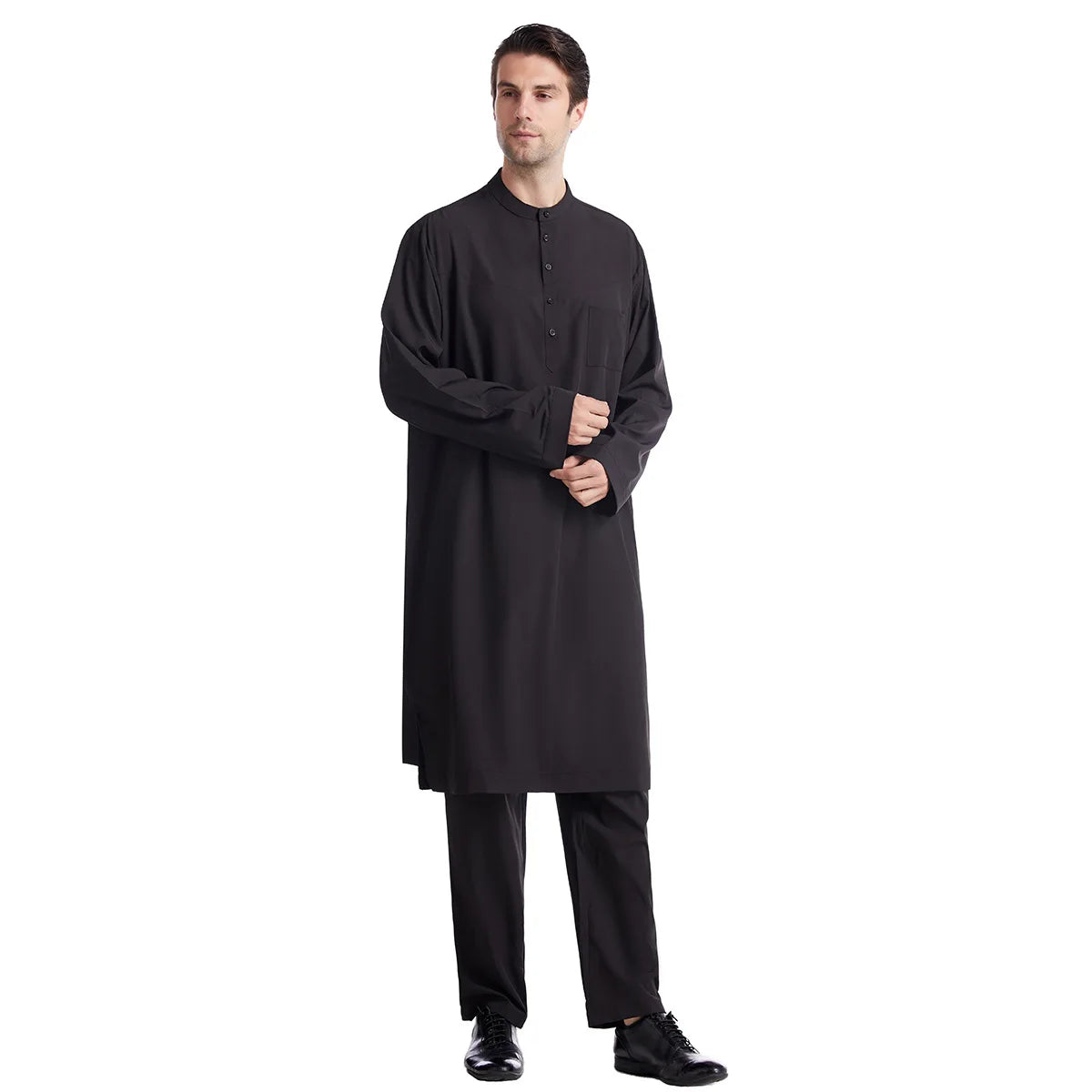 Muslim Men Jubba Thobe 2 Pice Set Top with Pant Mens Abaya Long Islamic Eid 2026 Ramadan Long Robe Saudi Wear Caftan Dubai Arab