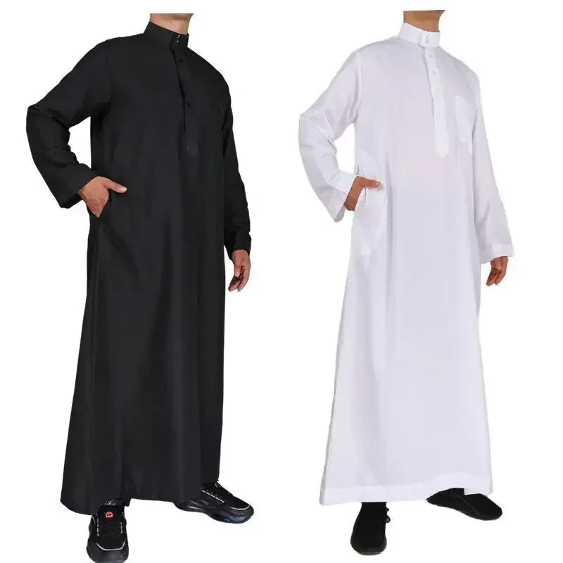 Men Casual Loose Kaftan Muslim Thobe Jubba Dishdasha Thawb Islamic Dress Abaya Arab Plain Color Robe