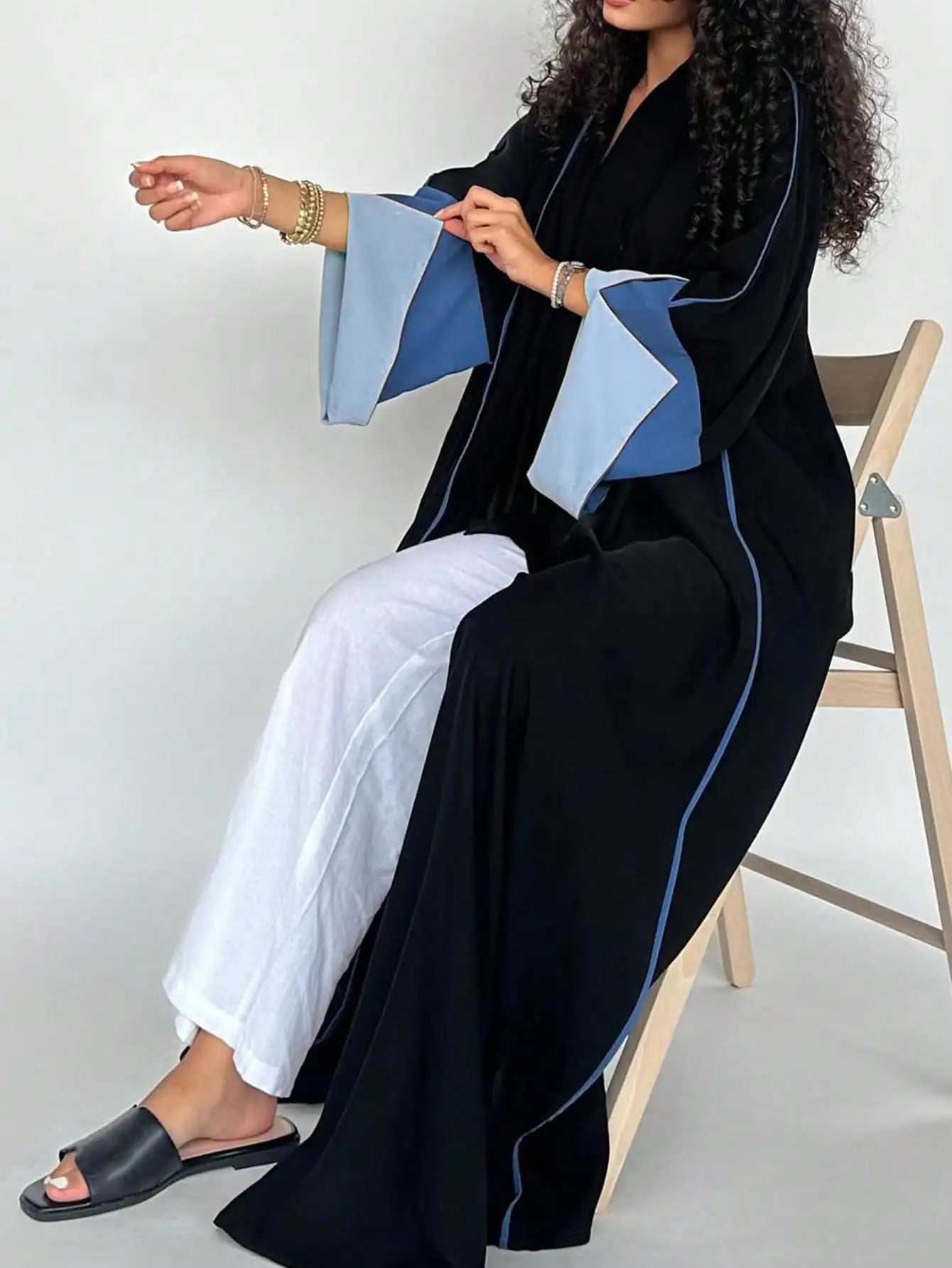 Middle Eastern Loose Abaya Muslim Full Sleeve Open Front Abayas Elegant Kaftans Women Jilbabs Arabian Islamic Maxi Dresses