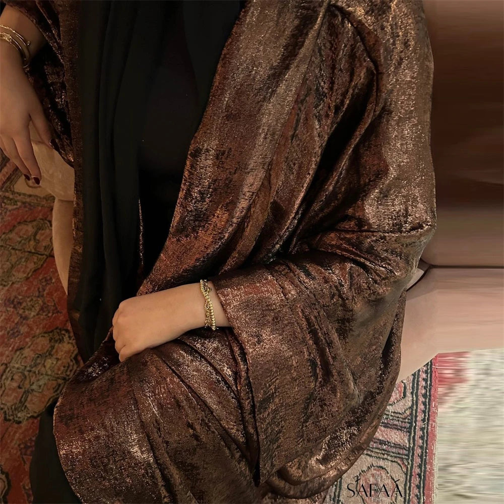 Shiny Satin Open Kimono Abaya 2025 Ramadan Dubai Luxury Muslim Kaftan Dress for Women Islam Clothing Robe Femme Musulmane