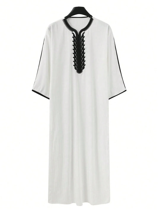 Moroccan Hand Embroidered Islam Kaftan Muslim Men's Clothing Loose Breathable Djellaba Abaya Thobe Summer Caftan