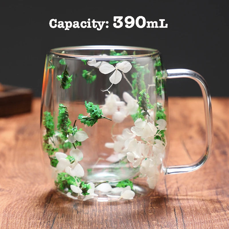Dried Flower Coffee Mug Double Wall Glass Cup Home Party Cups Cafe Tea Milk Juice Cups For Mother Gift Girls Christmas Gifts