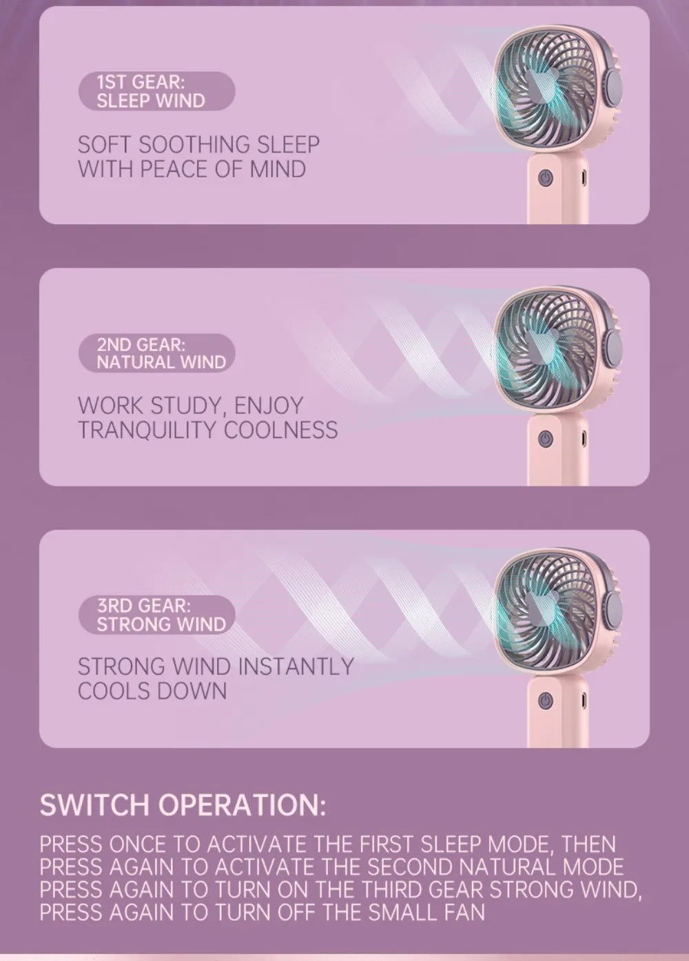 Mini Outdoor Handheld Fan with Desktop Phone Holder 3-speed Adjustable Wind Speed Portable Desktop Fan USB Charging Electric Fan