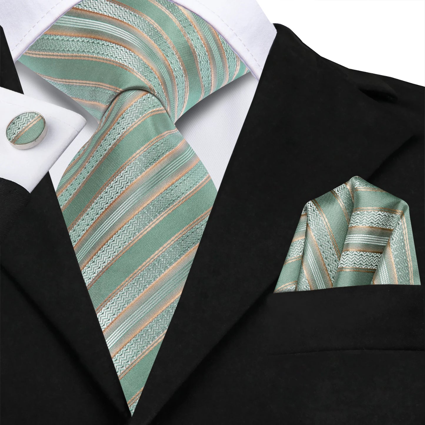 Hi-Tie Striped Light Green Silk Men's Tie Ties Floral Ties For Men Formal Business Luxury Wedding Party Neckties Gravatas