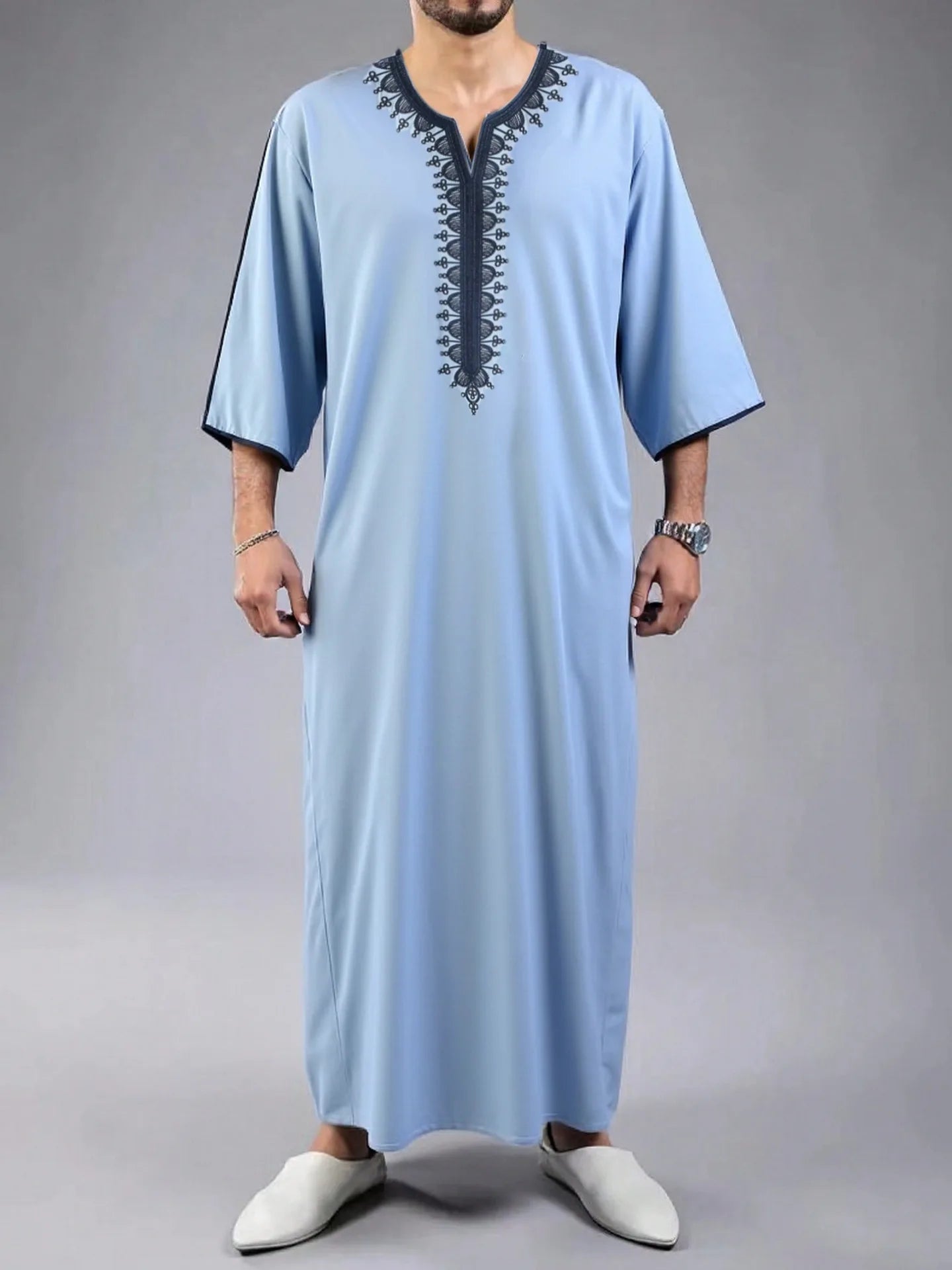 2026 Men's Traditional Muslim Clothing Eid Middle East Jubba Thobe Men Thobe Arab Muslim Robes with Short Sleeves Husband Gift