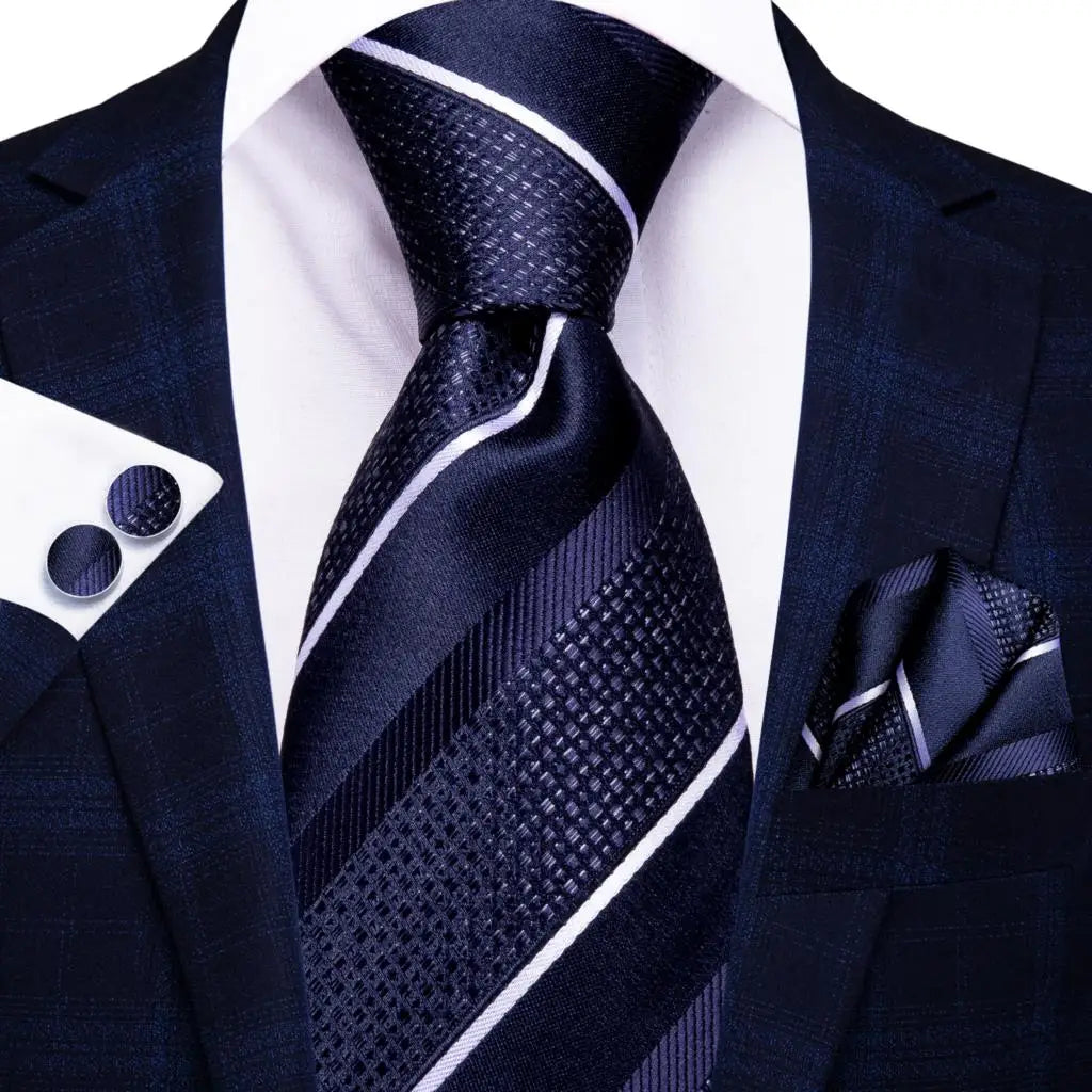 Hi-Tie Blue Business Solid Silk Men's Tie NeckTie 8.5cm Ties for Men Formal Luxury Wedding High Quality Gravata