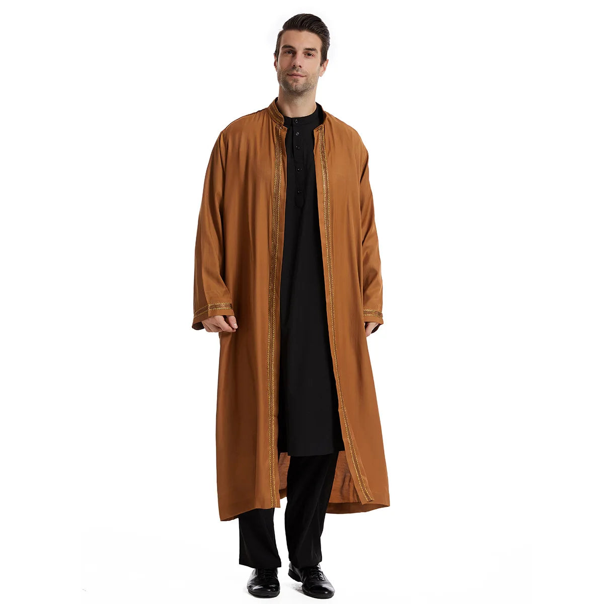 Elegant Bisht for Men Arabic Thobe Outer Robe Fashion Embroidery Islamic Jubba Kaftan Formal Ceremony Wear