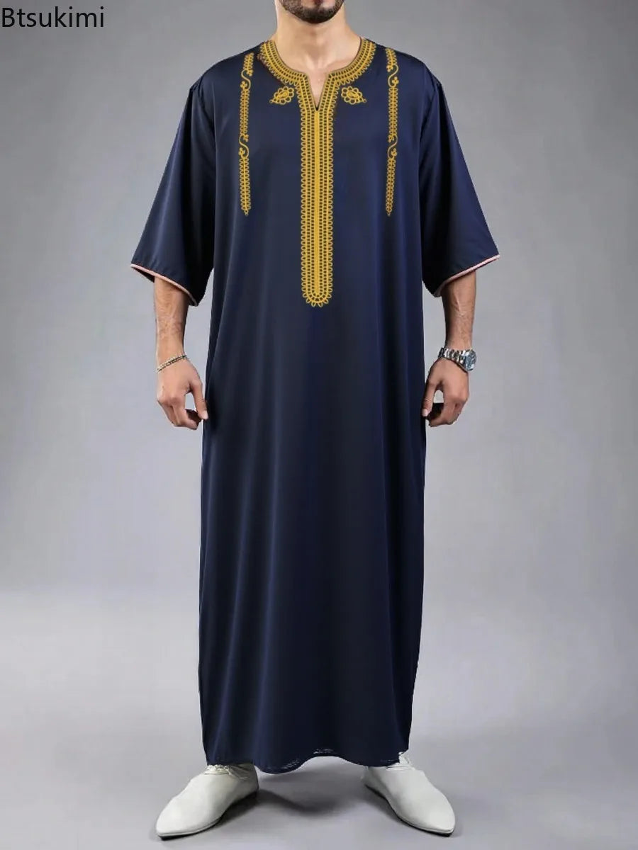 2026 Men's Traditional Muslim Clothing Eid Middle East Jubba Thobe Men Thobe Arab Muslim Robes with Short Sleeves Husband Gift