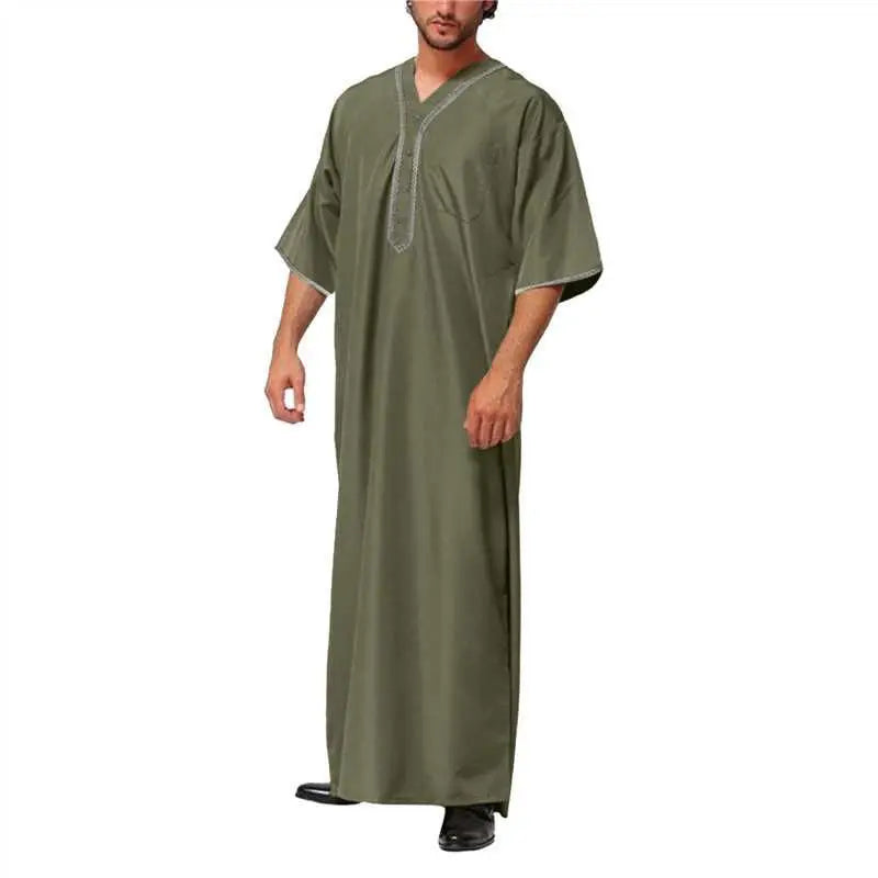 2026 New Men's Muslim Thobe Long Sleeve Button Down Shirt Arabic Islamic Robe Loose Fit Casual Prayer Wear for Ramadan Eid