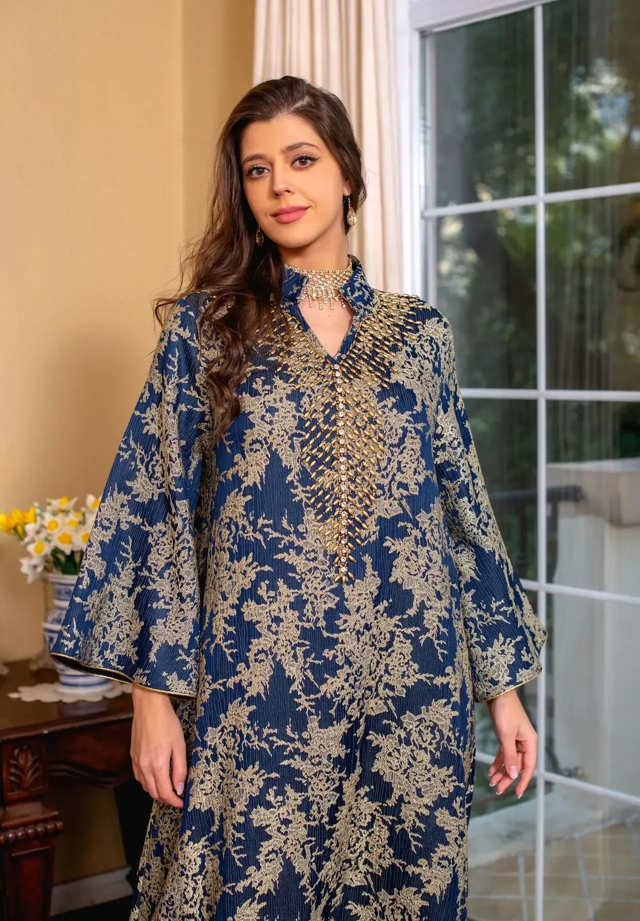 Eid Muslim Dress for Women Abaya Beading Stand Collar Jalabiya Morocco Party Dresses Abayas Kaftan Abaya Vestidos Arab Long Robe