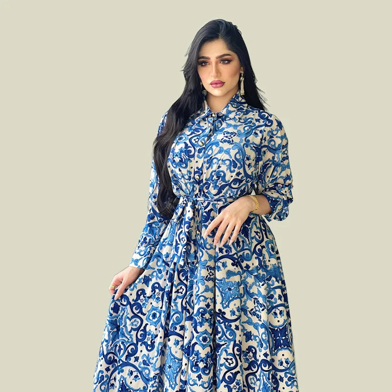 Saudi Long Dresses For Women Floral Abaya Muslim Arabic Wear Long Shirt  Summer Elegance Robe Girl's Clothing