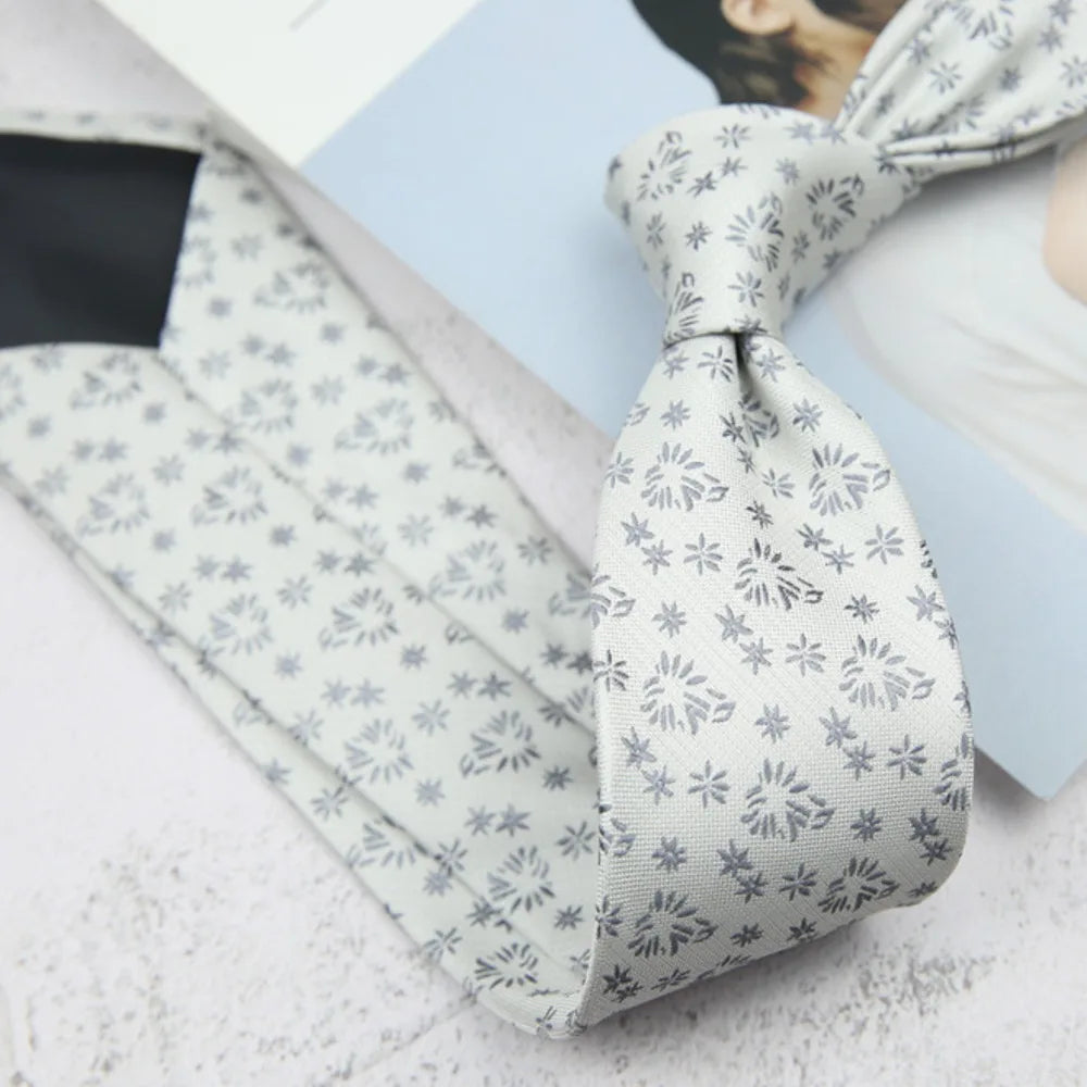 British Italian Style 8CM Formal Ties For Men Business Striped Floral White Brown Neckties Luxury Silk Neck Ties Wedding Cravat