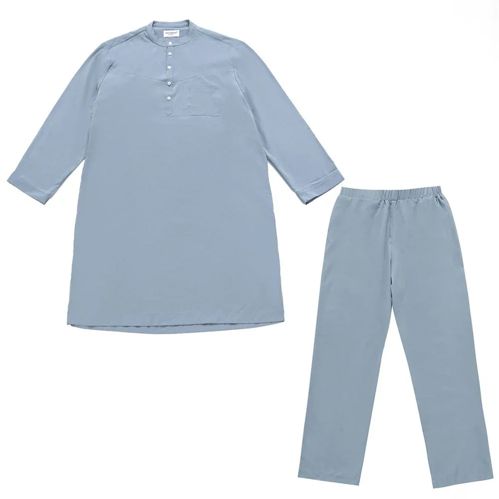 Men Jubba Thobe Muslim Two Pieces Set For Male Pakistan Dubai Saudi Abaya Prayer Islamic Clothing Worship Suit Arabic Ramadan