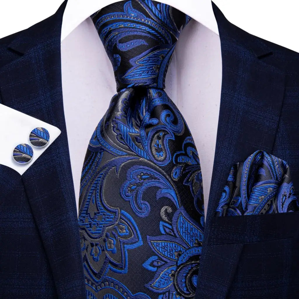 Hi-Tie Blue Business Solid Silk Men's Tie NeckTie 8.5cm Ties for Men Formal Luxury Wedding High Quality Gravata