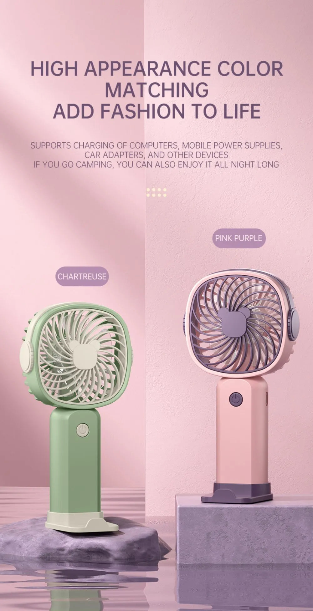 Mini Outdoor Handheld Fan with Desktop Phone Holder 3-speed Adjustable Wind Speed Portable Desktop Fan USB Charging Electric Fan