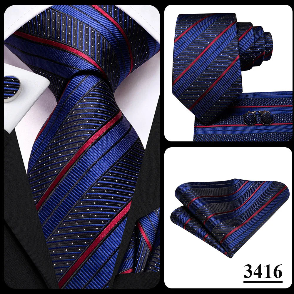 Hi-Tie Blue Business Solid Silk Men's Tie NeckTie 8.5cm Ties for Men Formal Luxury Wedding High Quality Gravata
